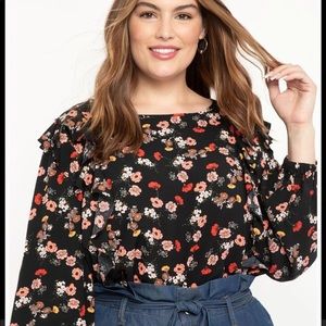 Eloquii Elements Floral Print Ruffle Detail long puffed sleeve Blouse 20